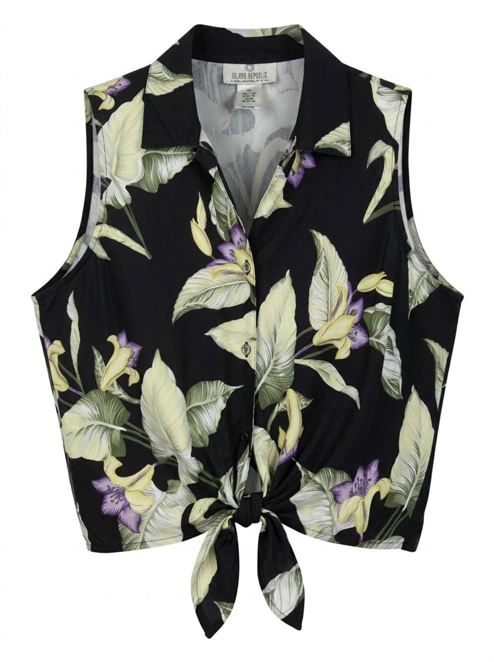 Island Republic 100% Silk Floral Tie Front Sleeveless Blouse Women Size XL